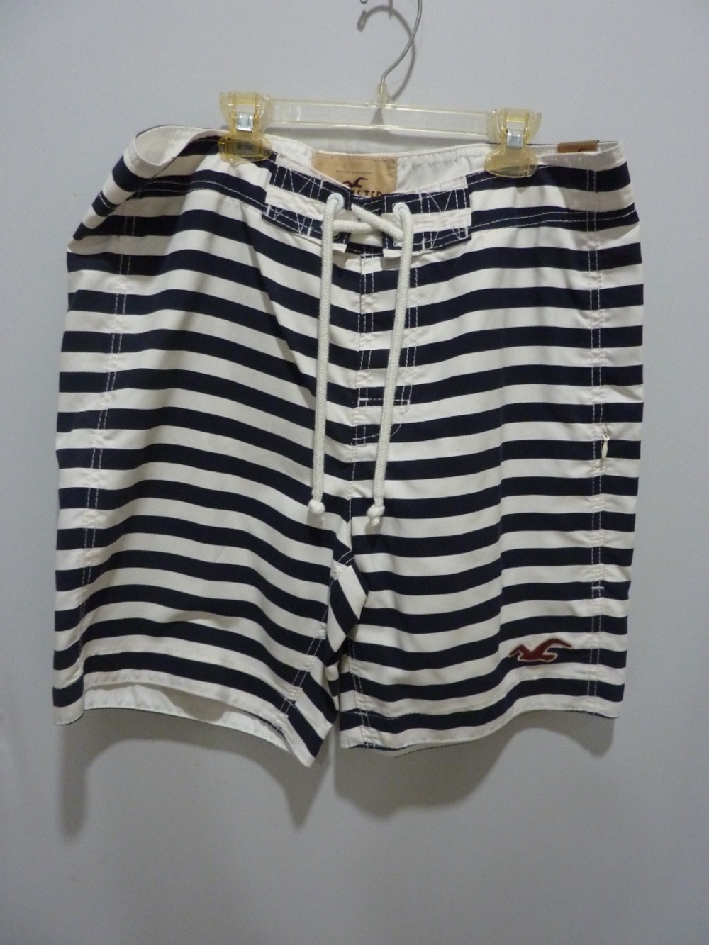 NEW Hollister Swim Trunks Mens L Navy STRIPED Board Shorts Y2K Surf Beach